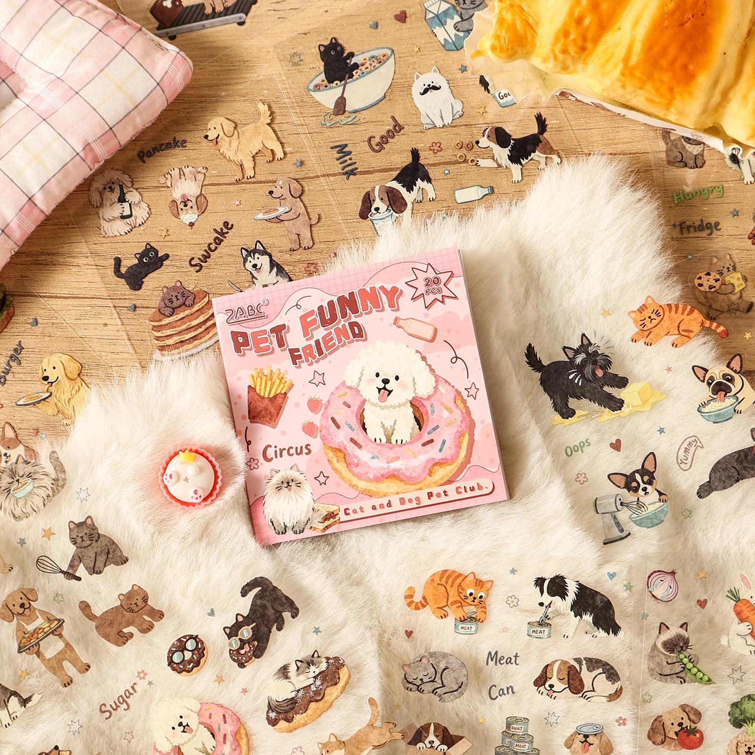 20Pcs Funny Pet Friend PET Stickers, Cute Cat & Dog Transparent Decals for Journal