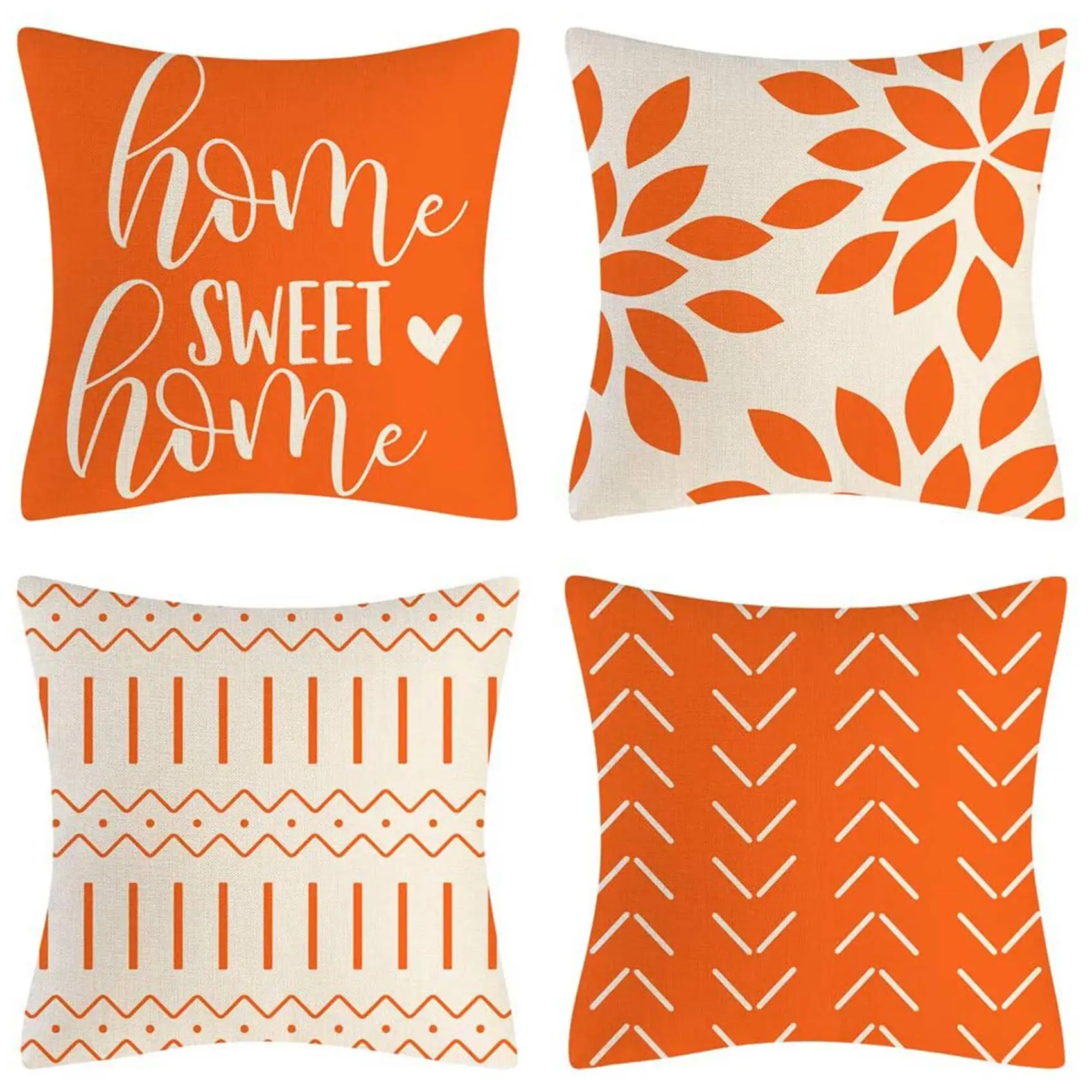 Orange Pillow Covers 18X18 Set of 4 Home Decorative Throw Pillow Covers Outdoor Linen Couch Throw Pillow Case