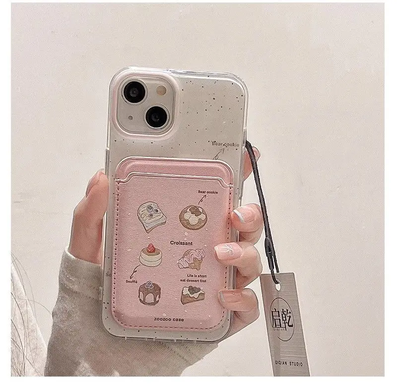 Splashing Ink Dessert for Magsafe Card for iPhone 16 15 13 14 Samsung Leather Card Cover ID Subway Access Card Slot Accessories