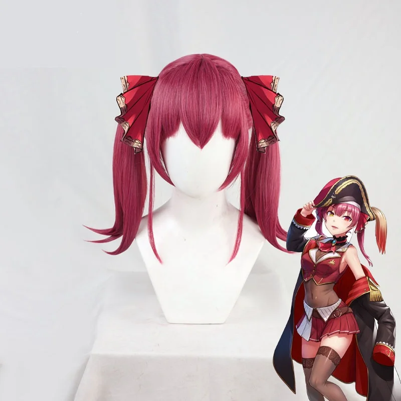 3 Types Hololive Vtuber Houshou Marine Cosplay Wig Red Hair Double Ponytail Heat Resistant Synthetic Hair Halloween Party