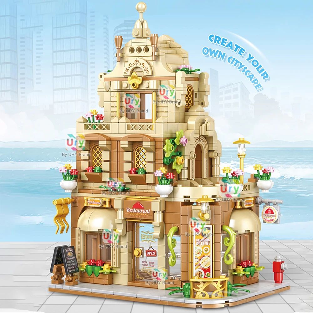 Serie City Street View, casa de amigos, tienda, restaurante, Flor Retro junto al mar, juguetes DIY, arquitectura, bloques de construcción para regalo de niños