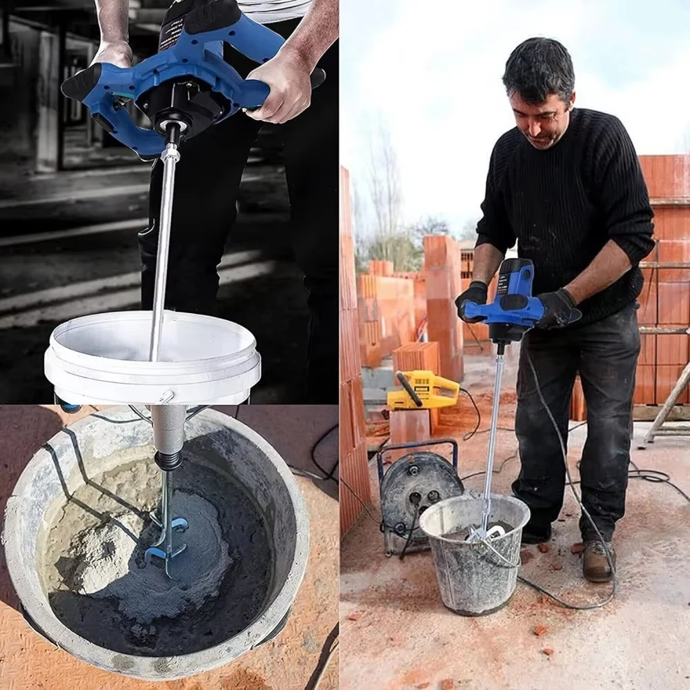 خلاط الطلاء واللاط الصناعي ذو 6 سرعات من Lucn، مجداف تقليب الحفر M14 شديد التحمل بقدرة 3000 وات لتجصيص الجبس والأسمنت