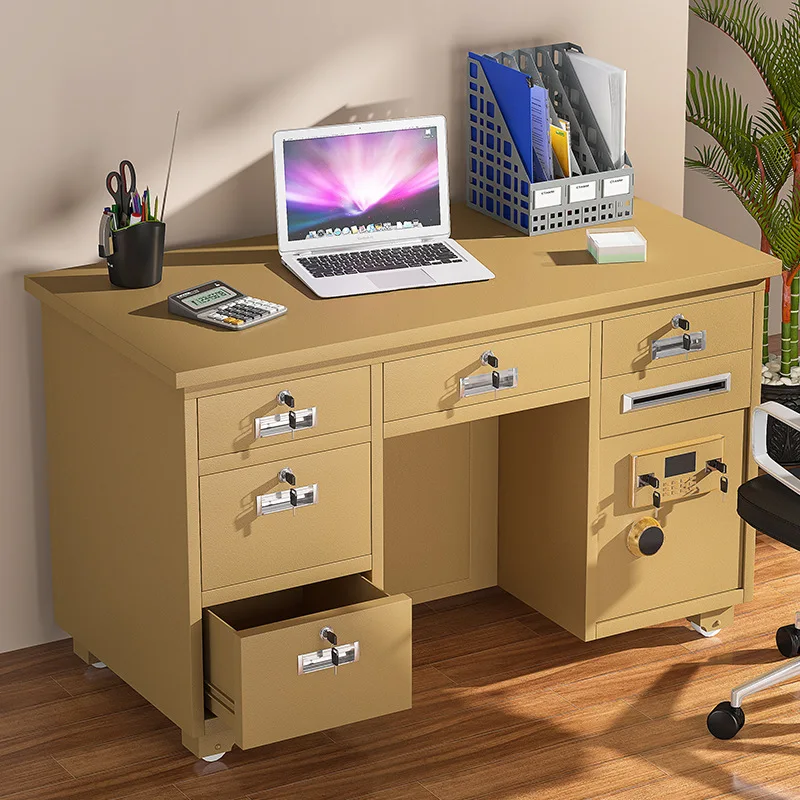 All-steel anti-theft insurance table, large desk integrated with coin-operated safe, fingerprint password boss table
