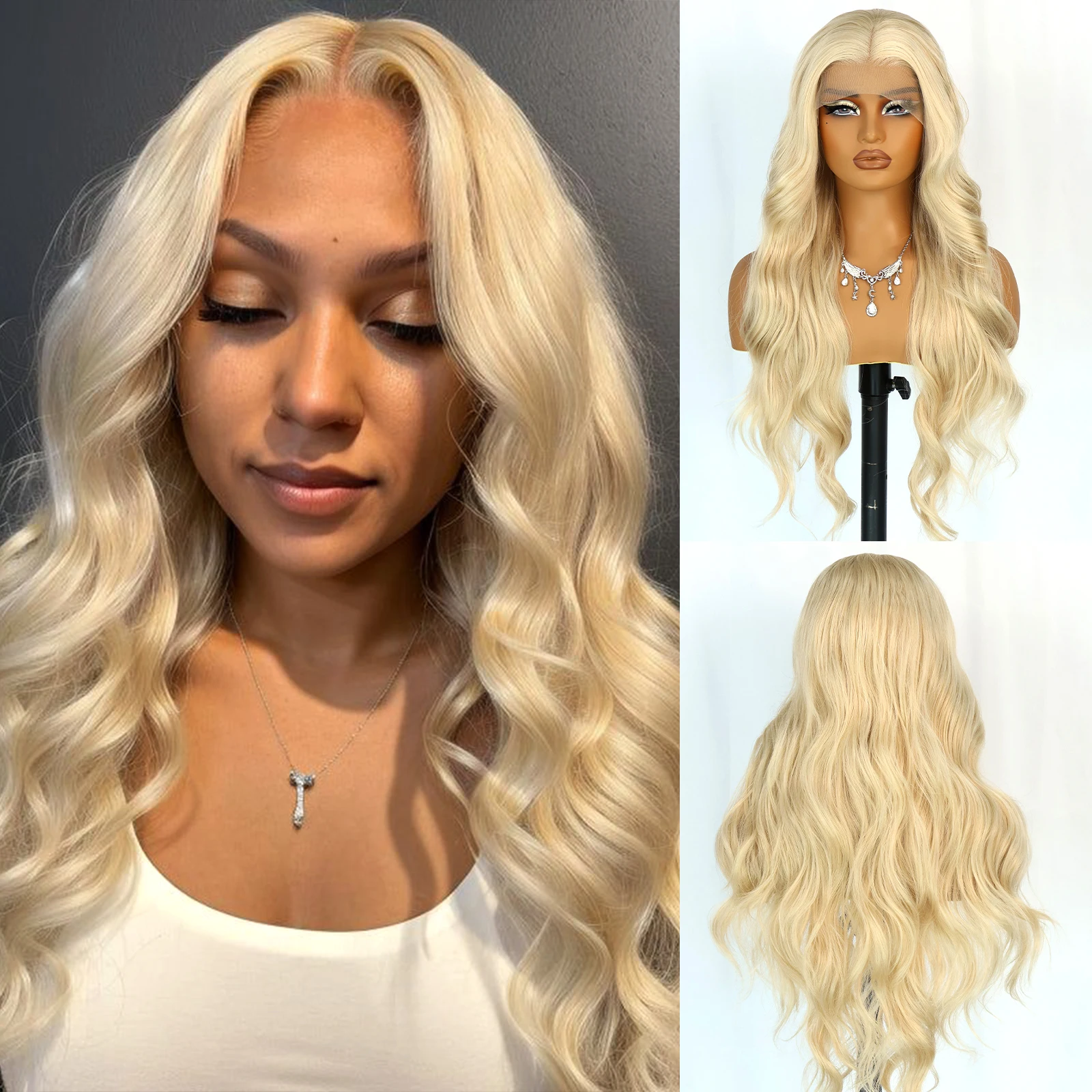 

Синтетические парики Aubree 13*4 с кружевной передней частью для женщин, для повседневного использования, блонд, 28 дюймов, 180% плотность, длинные волнистые парики без клея