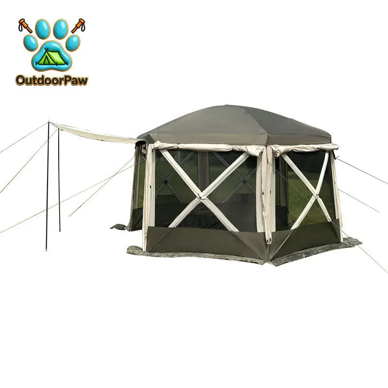 Hexagonal camping tent, outdoor awning, yurt, insect-proof, rain-proof and sun-proof camping tent, double-layer mesh yarn