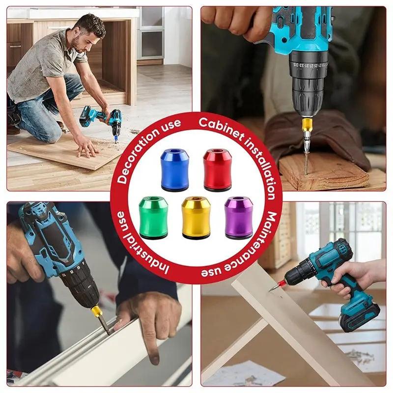 

New Anti-Slip Grip Magnetic Screw Ring Set(5PCS), Color-Coded Design For Drill,Screwdriver Head Holder
