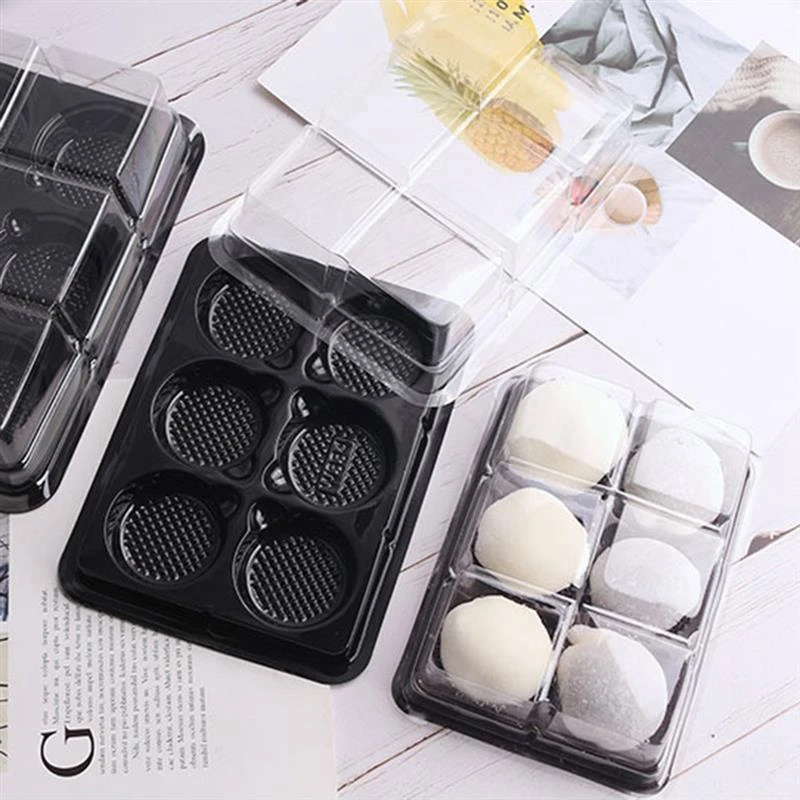 100 PCS 6 Cavities Plastic Mooncake Tray Transparent Muffin Cupcake Mochi Container Cookie Carrier Food Packaging Box