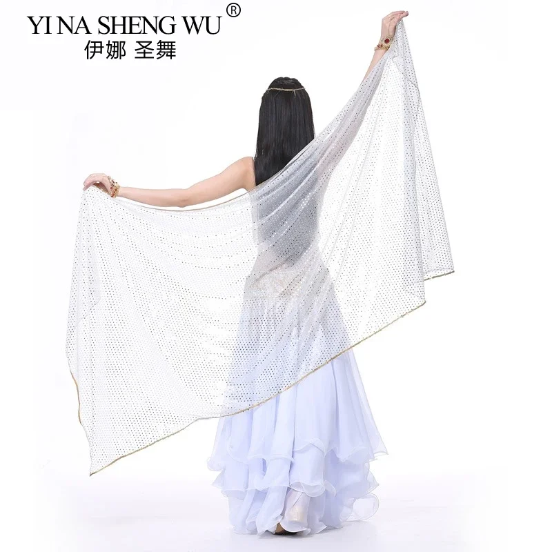 Bufanda para danza del vientre, chal con lentejuelas brillantes, velos de medio círculo puesta en escena, velo profesional de gasa para danza del vientre para mujer, 210x95cm