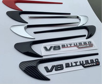 Mercedes Stickers A Pair Side Fender Abs Emblem Sliver Black Carbon Fiber Pattern For Benz AMG A B C E S G Class Car Accessories