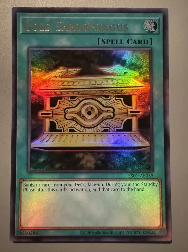 

Yugioh KONAMI Duel Monsters ES01-AE055 Gold Sarcophagus Ultra Rare Asian English Collection Mint Card