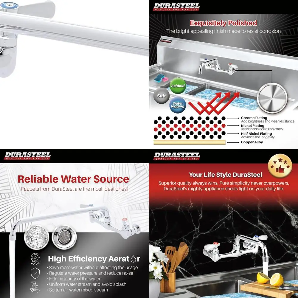 

8 Wall Mount Commercial Kitchen Faucet with 16 Swivel Spout, Lever Handle, for Industrial Restaurant Utility Sinks