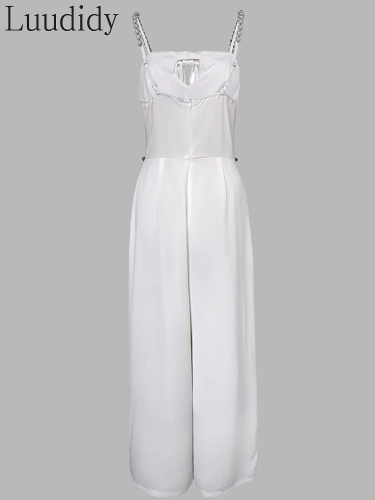 Bandeau Beaded Spaghetti Strap Bowknot Design Ruched Jumpsuit