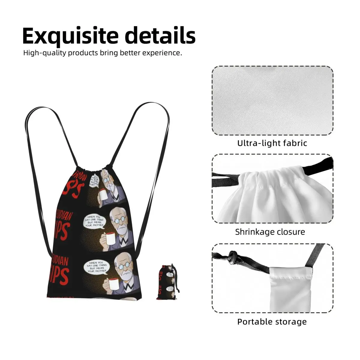 Freudian Sips- Psychology Design Drawstring Backpack hiking cycling Bag Lightweight Storage Drawstring Bag for Men Women