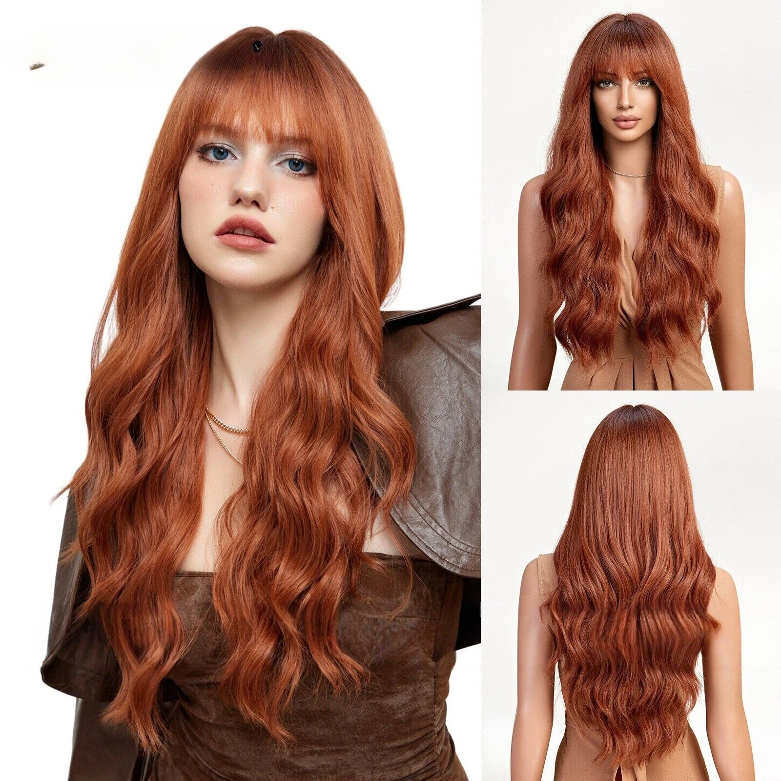 

Temperament with orange comic air accent, wavy lazy style fluffy bangs wig