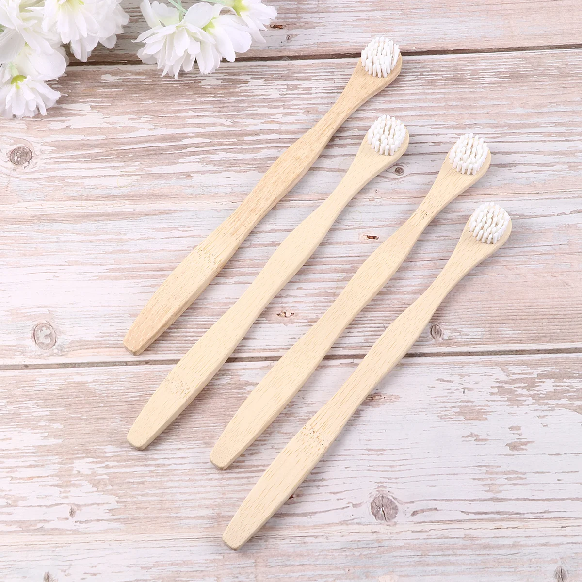 

4pcs Tongue Cleaner Scraper Bamboo Toothbrush Tongue Brush for Oral Deeply Cleaning (White) Bamboo Tongue Cleaner