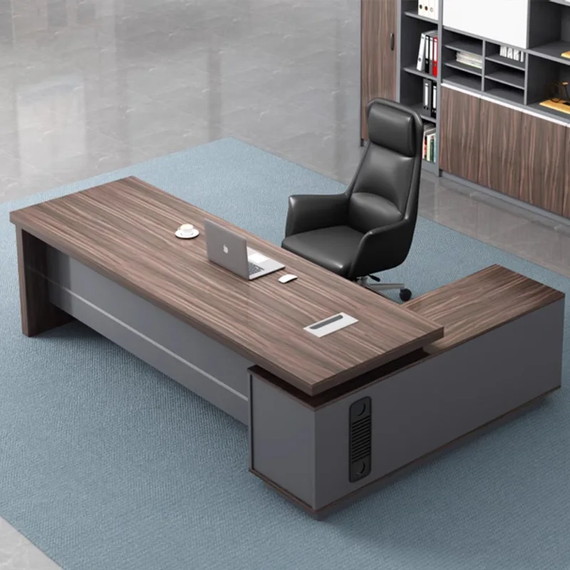 Wholesale Living Room Furniture MDF Ceo Office Desk Boss Table L Shape Executive Desk With Side Cabinet