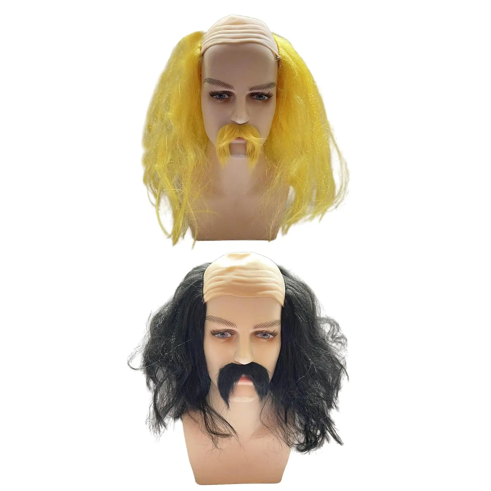 Bald Cap Wig and Beard Long Synthetic for Theme Party Role Playing Comic Con