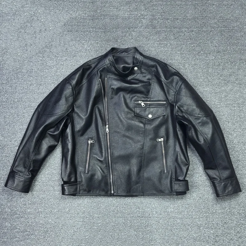 2026 春の新作ファッショナブルな女性のシープスキンレザージャケットスタンドカラーモーターサイクルスレロングスリーブジッパーミッドレングスコート