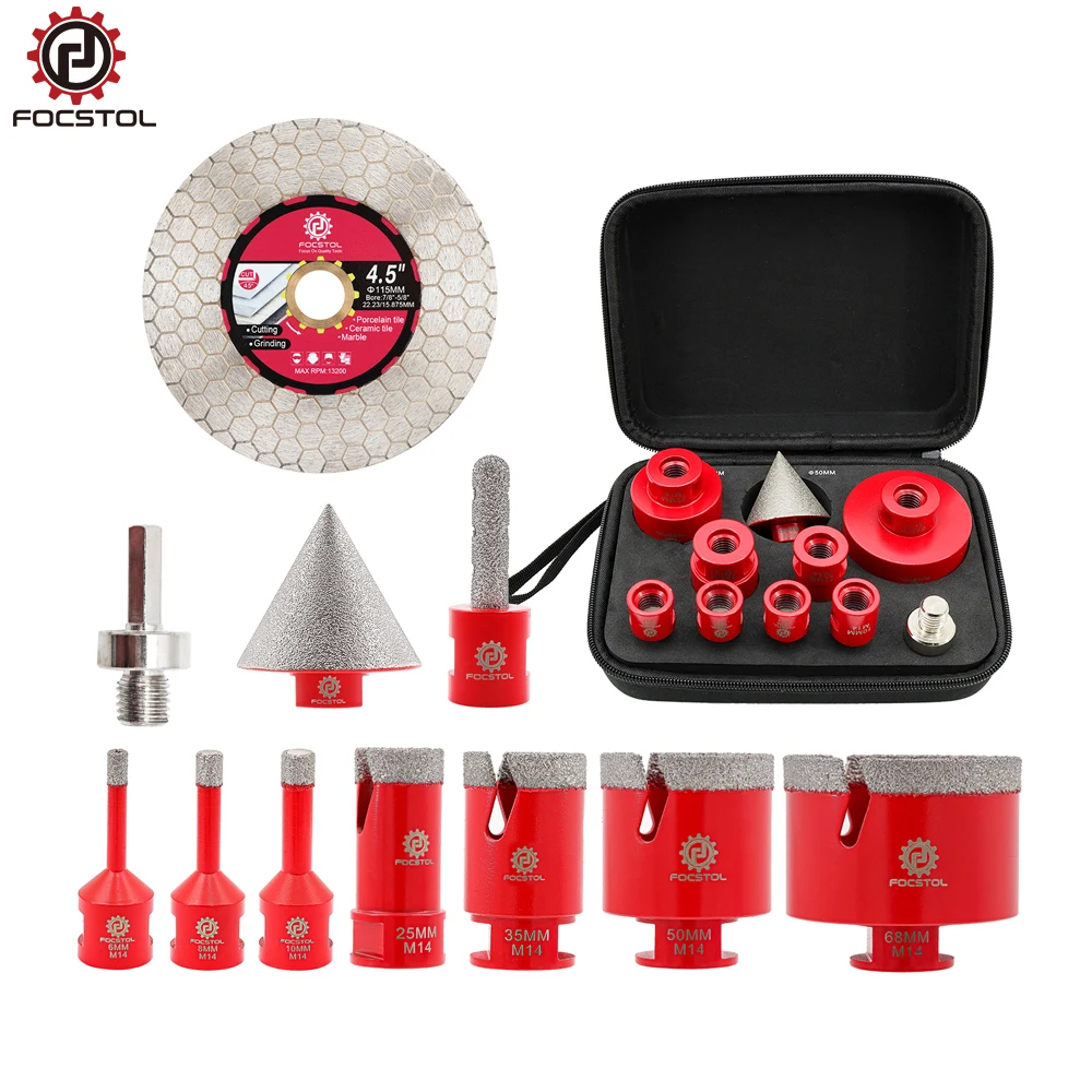 

FOCSTOL 11pcs Diamond Drill Core Bit For Ceramic Porcelain Tile Granite Marble Milling Bit Cutting Disc Hole Saw Drill Bit