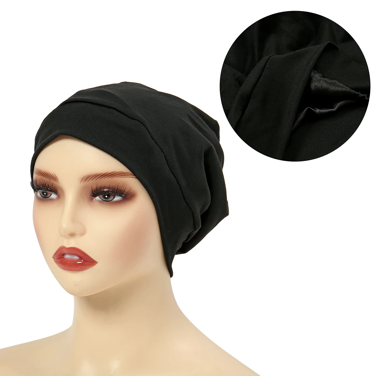 Satin Lined Hijab Cap Bonnet Hair Cap Double Layer Sleep Night Cap Head Cover Muslim Fashion Jersey Hijab Cap Islamic Head Wear