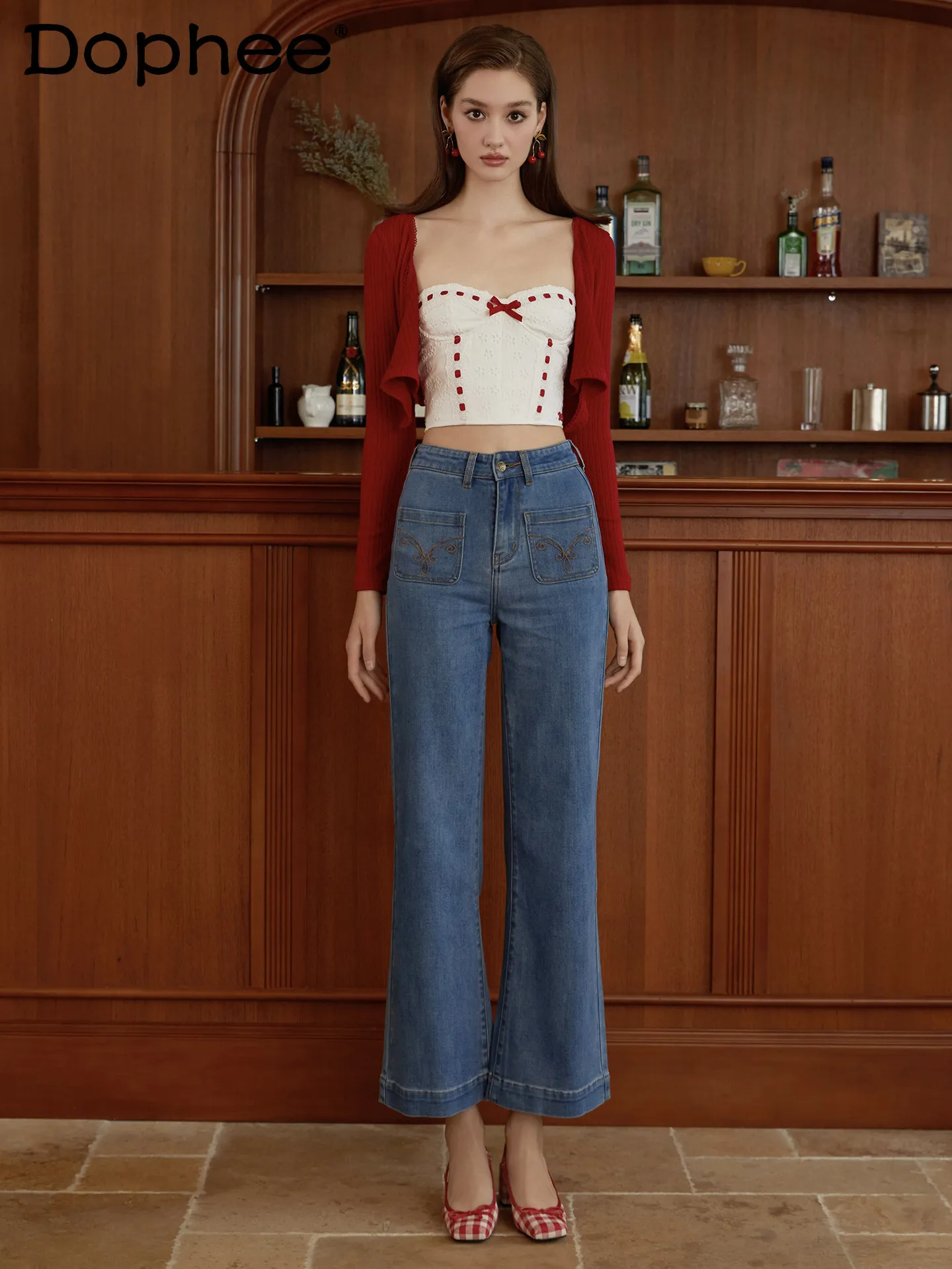 

Japan South Korea's New Fashion High-waisted and Slightly Pulled Jeans Women's Commuting Casual Versatile Slim-fitting Jeans