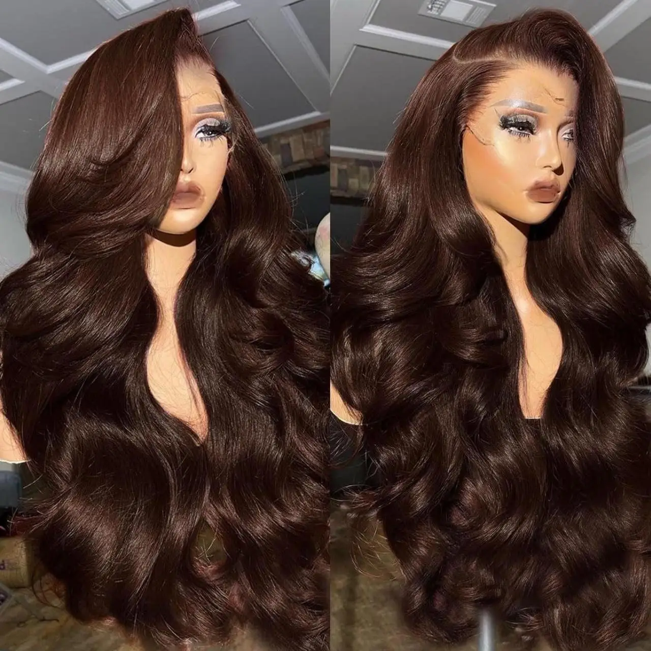 

Body Wave Chocolate Brown Lace Front Wigs Human Hair Pre Plucked Brazilian Brown Virgin Hair 13x6 HD Frontal Wig For Women