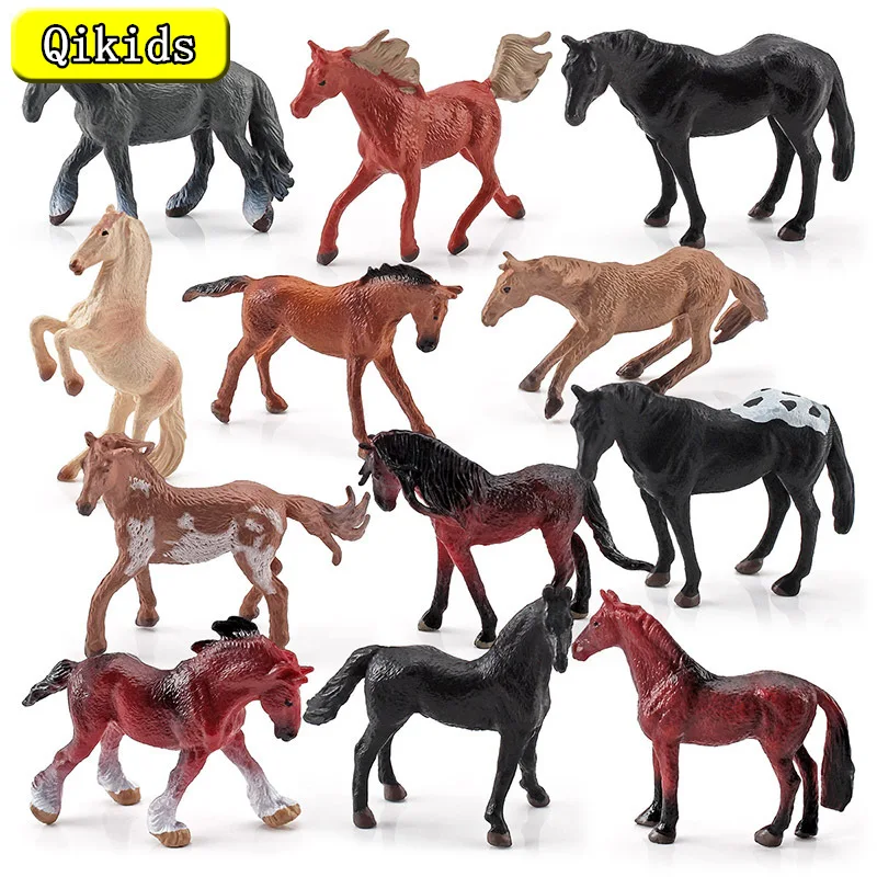 6Pcs/Set Small Size Farm Animal Horse Model Action Figures Original Forest Wild Steed PVC High Quality Figurines Education Toys