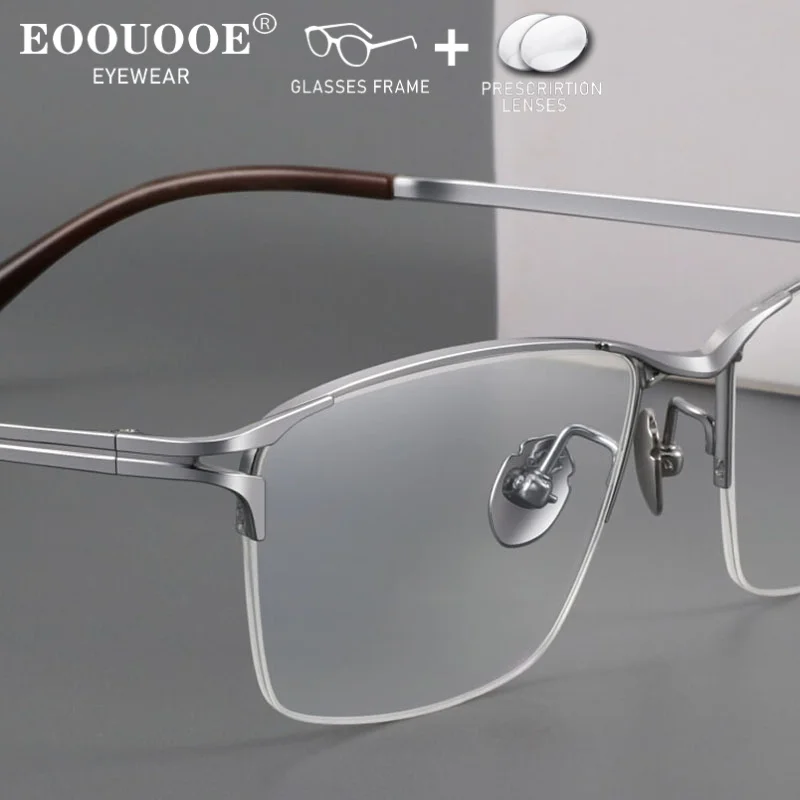 

Pure Titanium Glasses Men Half Eyewear HD Prescription Lenses Myopia Hyperopia Progressive UV Optical Eyeglasses Anti Blue light