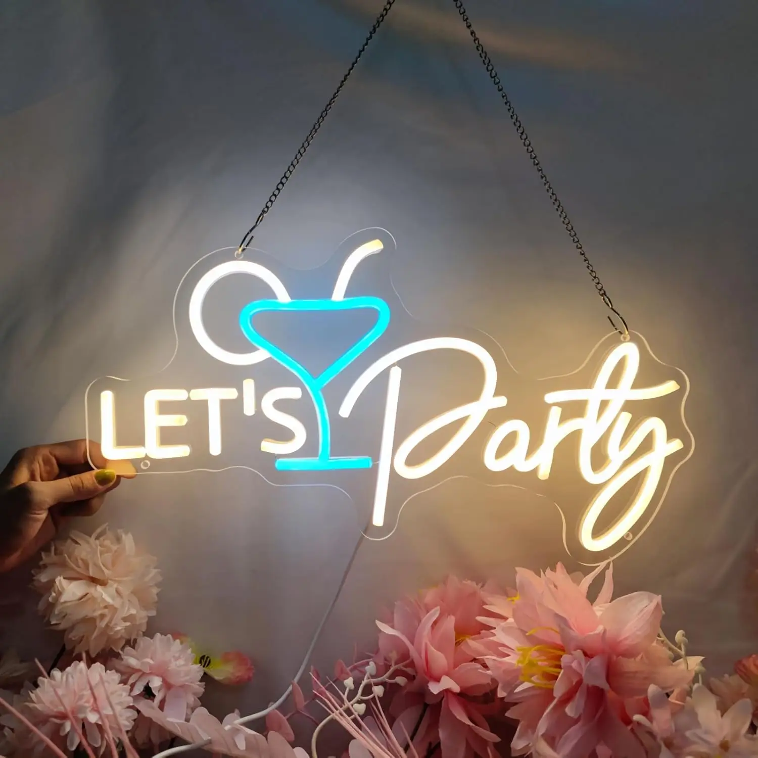 Neon Wall Sign Dimmable Let's Party Neon Lights for Cocktail Bar Pub Man Cave Beach Wedding Party Decor Aesthetics Draw Gifts