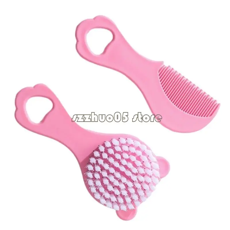 

M3GE Newborns Comb and Brush Set Comfortabel Grip Long Handle Grooming Tools with Lovely Bear Appearance for Family Use
