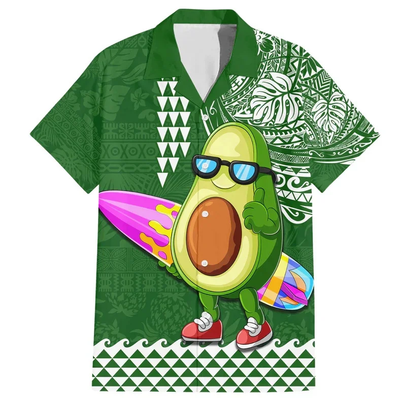 

Cartoon Avocados Graphics Hawaiian Shirts Summer Fashion Trend Fruits 3D Printed Aloha Shirts Trend Streetwear Overszied Blouse