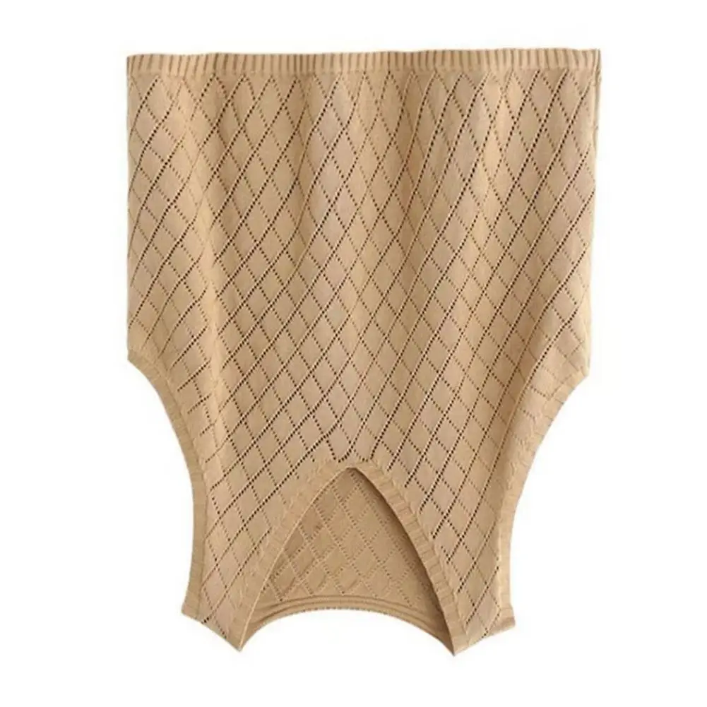 

Spring Fall Women Vest Knitted Sweater Retro V Neck Loose Sleeveless Solid Color Pullover Hollow Out Rhombus Texture Daily Wear