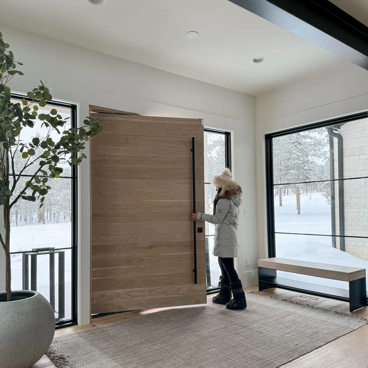 Sound and Heat Insulation Entrance Door with Aluminum Frame Smart Lock Hurricane Proof Heavy Duty Exterior Doors for Home
