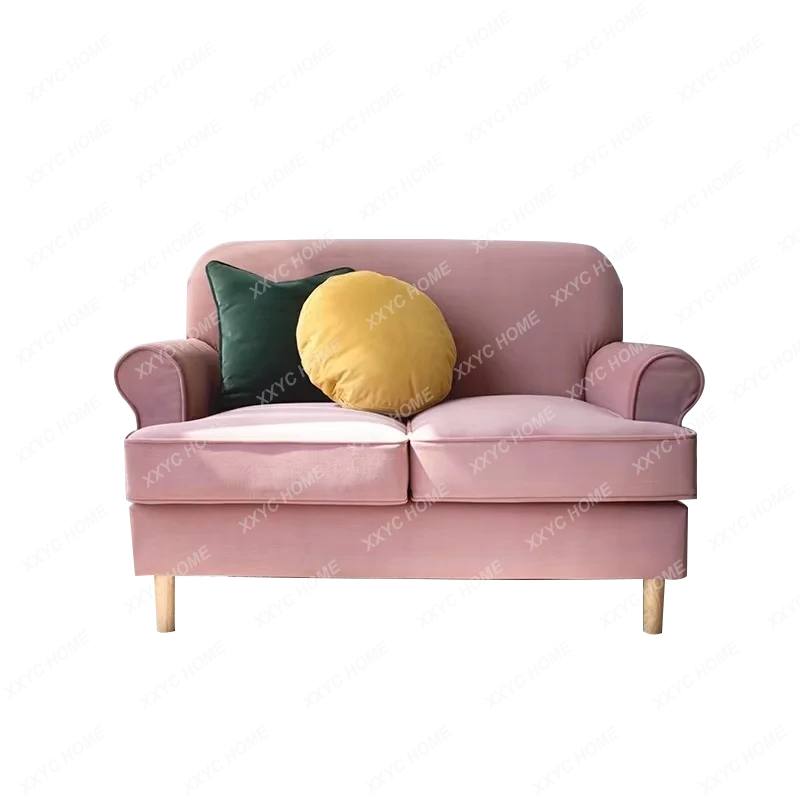 

Fully dismantled and washed pink velvet small apartment living room bedroom balcony high back small double sofa chair