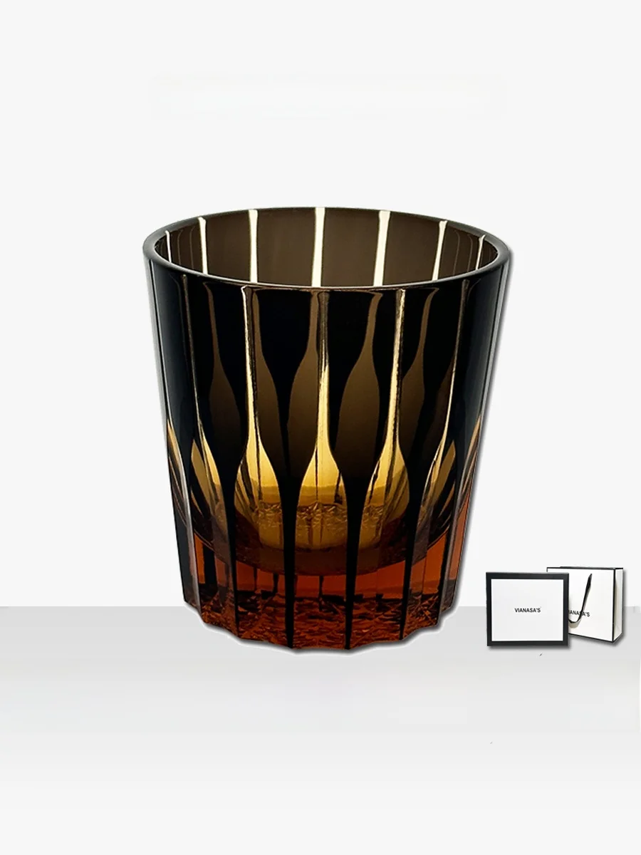 

VIANASA'S Handmade Japanese Style Whiskey Glass Crystal Glass Tea Colored Star Mysterious Edo Kiriko Unique Shape Drinkware