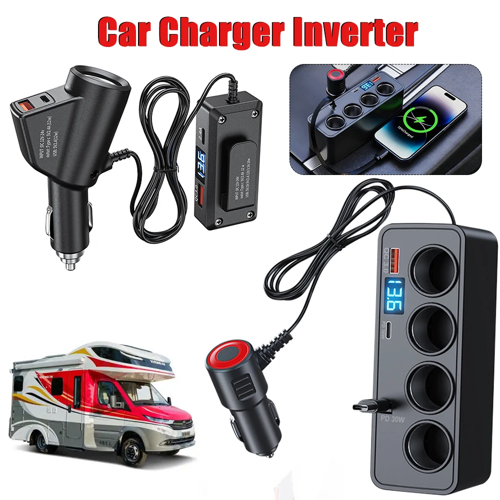 Auto Ladegerät Adapter Inverter USB Schnelle Lade Universal Quick Charge Auto Digital Display Fahrzeug Ladegerät Multifunktionale QC3.0