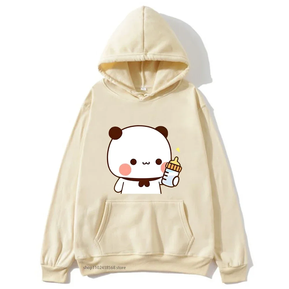 Bubu يهتم من Dudu - يعطي الحليب لسترات Dudu ذات القلنسوة للزوجين ملابس الرجال/النساء الباندا والبراوني الدب بلوفر علوي #4