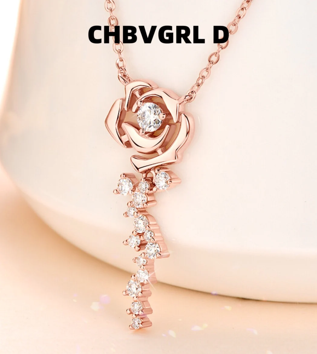 

[Roses] Elegant and fashionable, Versatile, style rose gold necklace for Women, Moissanite 92.5 Sterling Silver Collar Chain