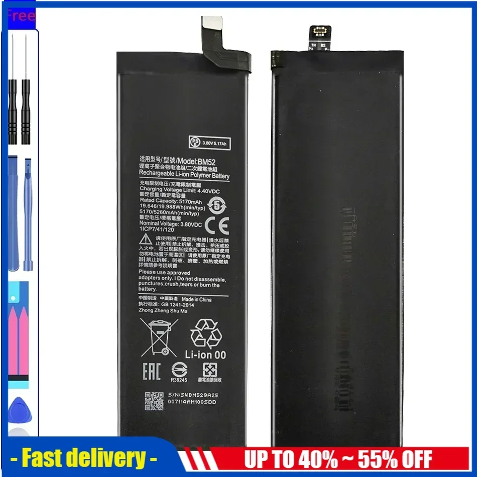 BM52 Mobile Phone Batteries For Xiaomi Mi Note 10 Note10 10Lite 10 Lite/Mi Note10 Pro 10Pro/ CC9pro CC9 Pro 5260mAh Battery