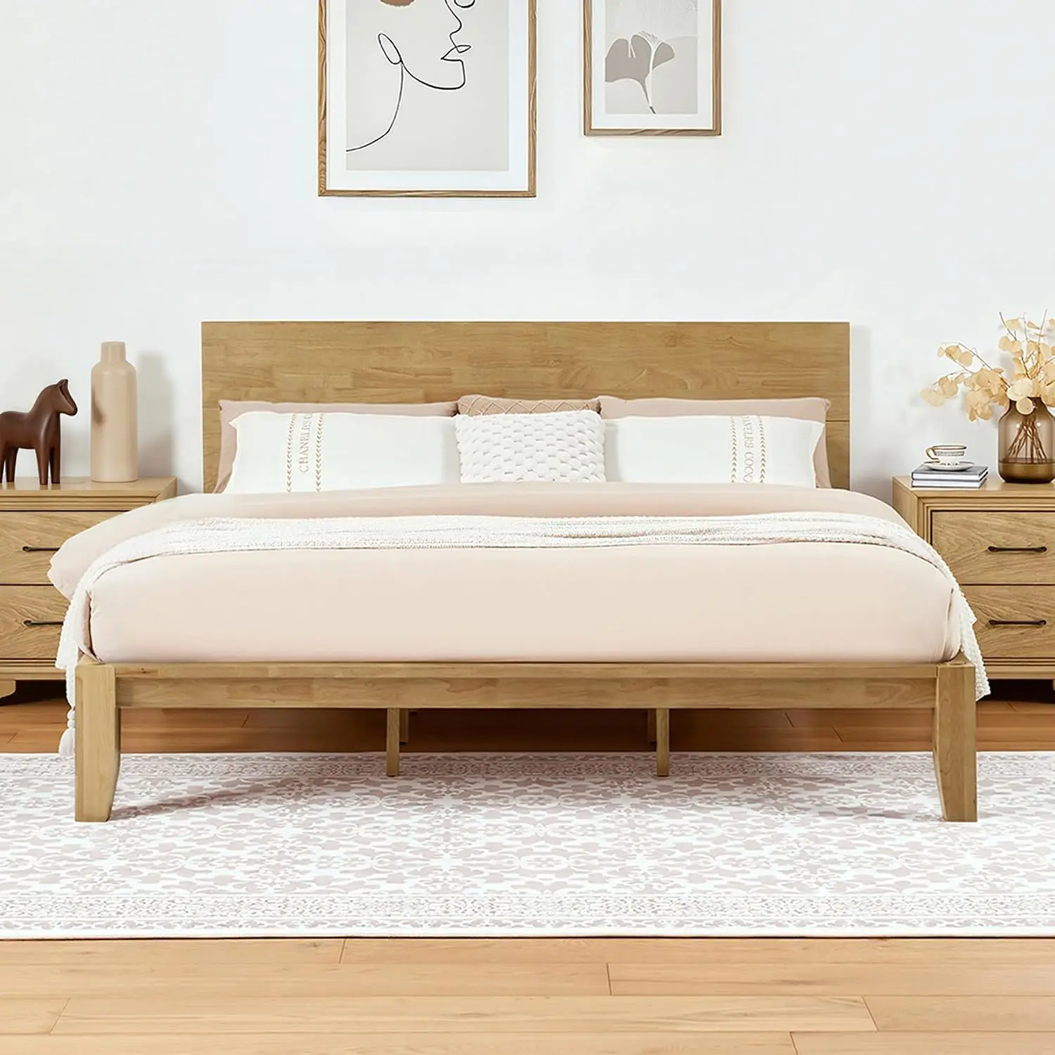 Solid Wood Bed Frame Tool-Free Assembly Japanese Joinery, Customized