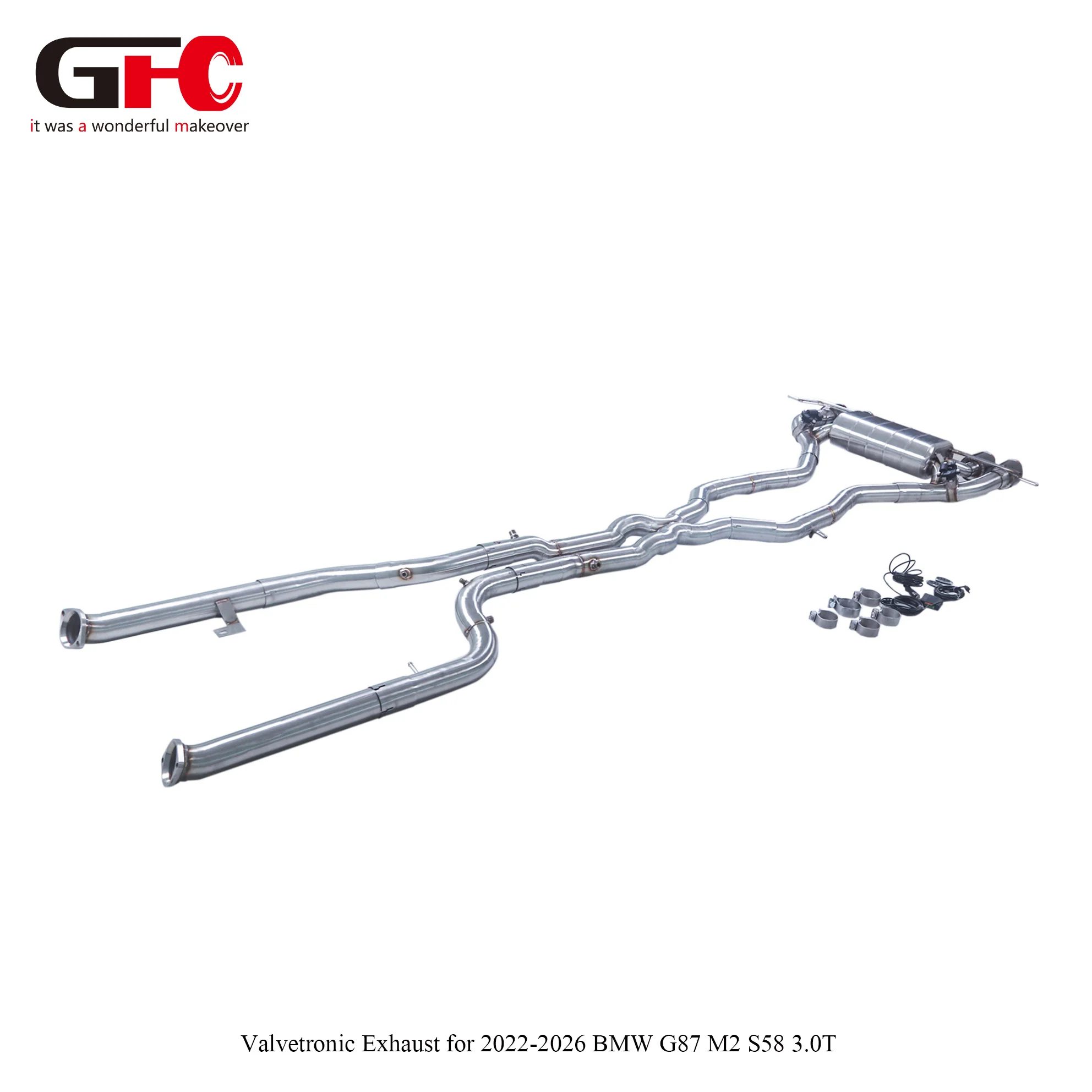GFC Valved Catback Exhaust System for BMW M2 G87 3.0T S58 2025, Single Muffler Dual Valves Quad Outlet