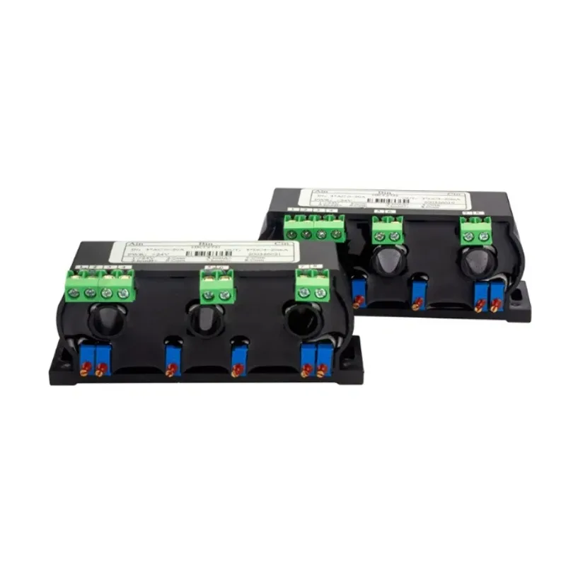 ​​Three-Phase AC Current Transmitter, 20A-100A Perforated Current Sensor with 4-20mA/0-10V Output Signal Conversion Module