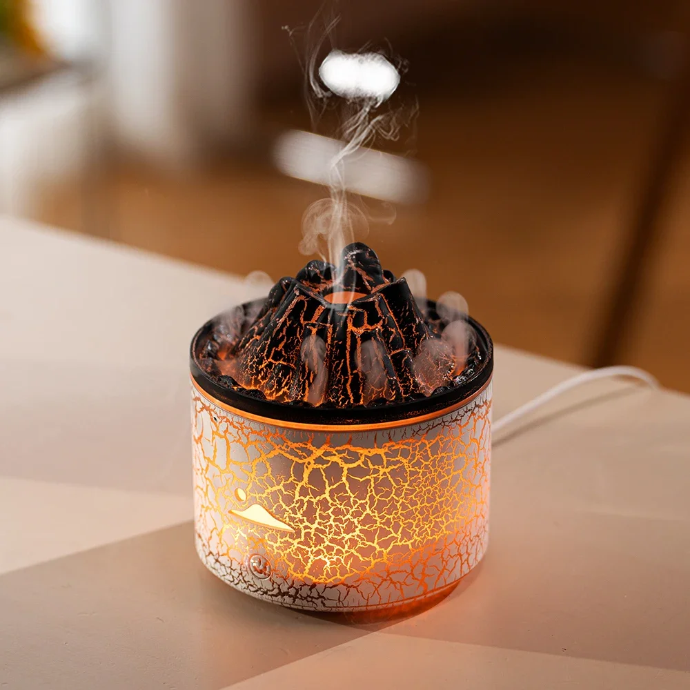 Black/White Creative Volcanic Lava Aromatherapy Machine, Home Desktop Humidifier Simulated Smoke Ring Flame Aromatherapy Machine