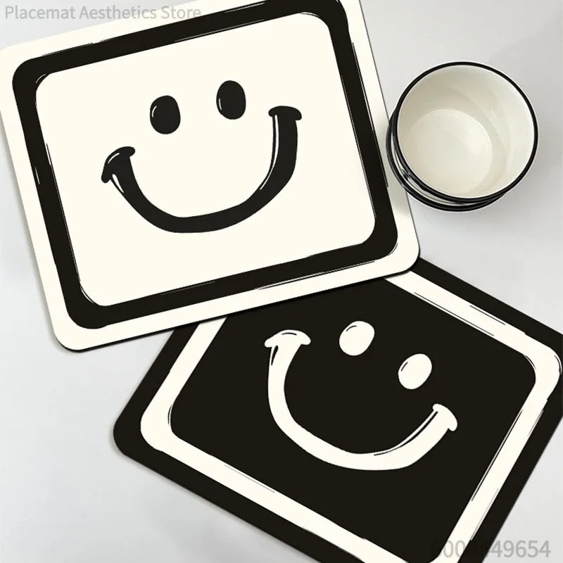 Ins Style Smiley Face Pattern Heat Insulation Anti-Scald Tableware Mat Kitchen Bar Stain-Resistant Home Non-Slip Quick-Dry Mat