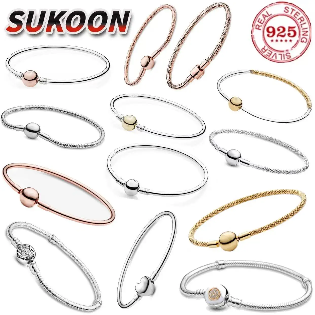 Classic hot selling 925% pure silver fashionable round block charm original bracelet for women DIY luxury jewelry birthday gift