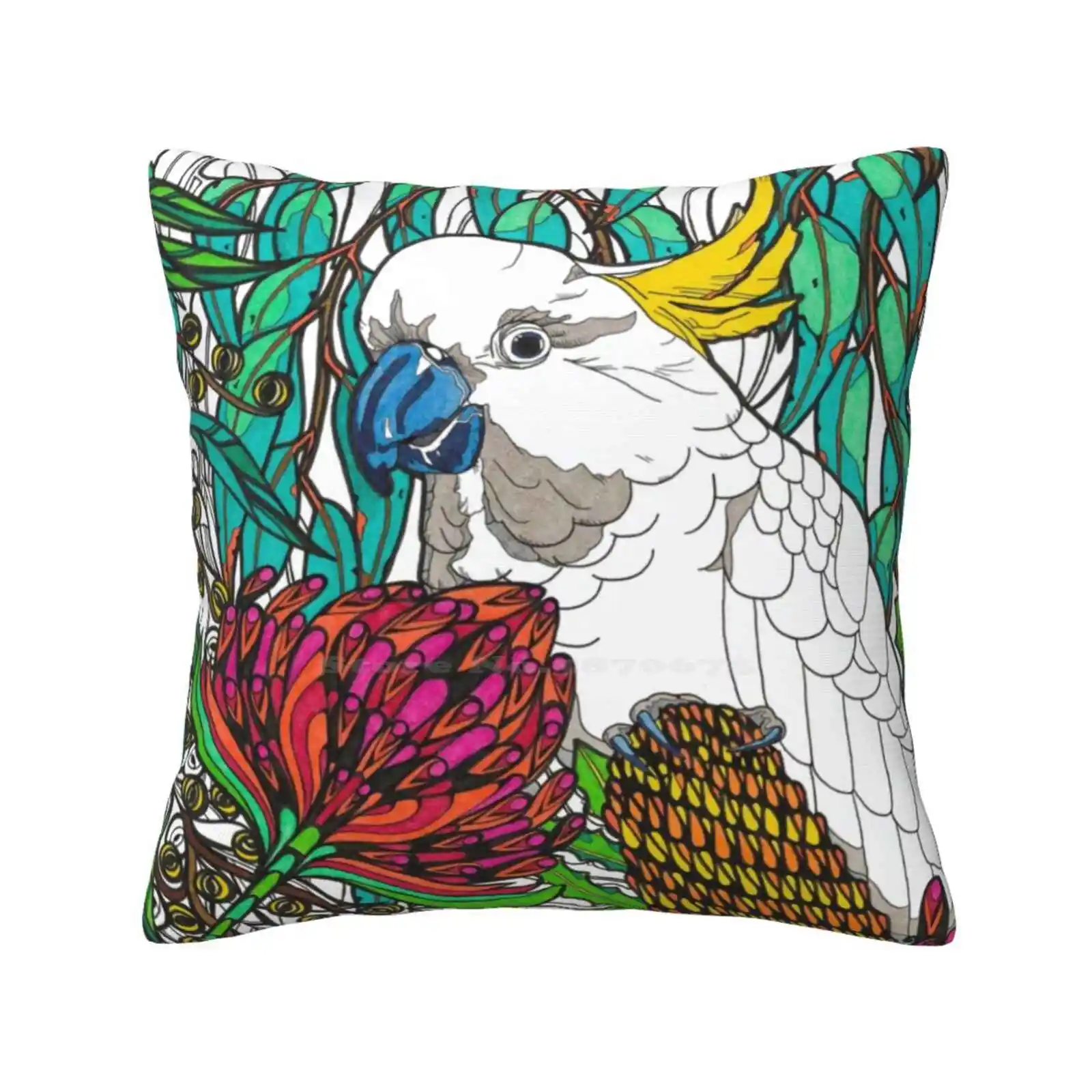 Proud Throw Cushion Pillow Cover Nature Animal Belladonna Raudvee Australia Bird Cockatoo Green Flower Native