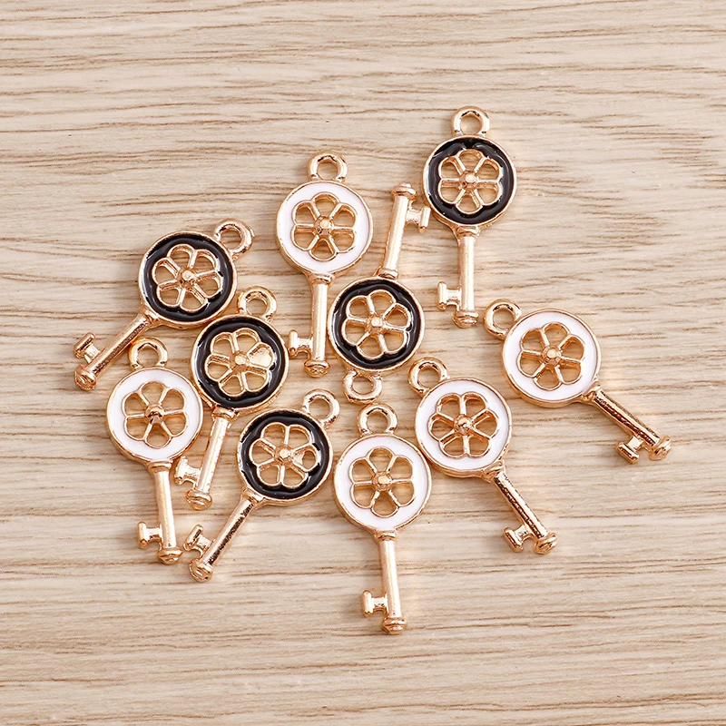 Tusember 20 Stück goldfarbene Emaille-Blumen-Schloss-Schlüssel-Anhänger für Schmuck, Ohrringe, Halsketten, DIY-Armbänder, Zubehör – Detail 7