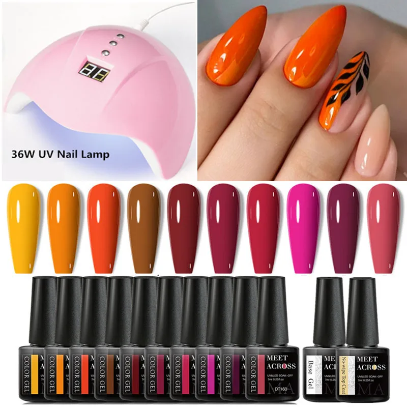 Ontmoet 13 Stuks Gel Nagellakset Met UV-Lamp Nageldroger Semi-Permanente Hybride Doorweekt Uv-Led-Vernissen Nail Art-Kits