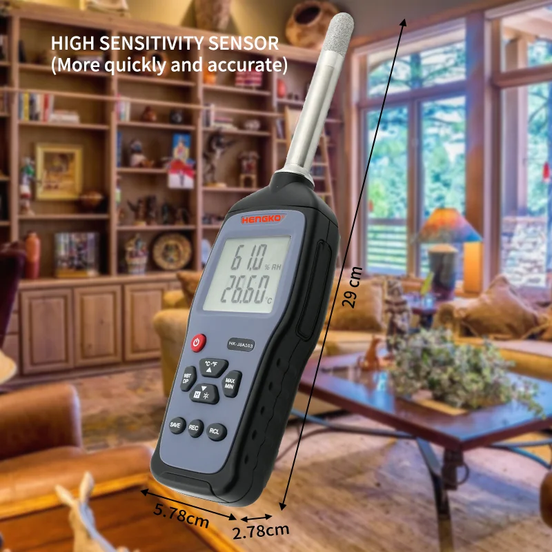 HENGKO HG972 มัลติฟังก์ชั่นมือถือเครื่องวัดอุณหภูมิเครื่องวัดความชื้นอุณหภูมิและความชื้น Data Logger Meter พร้อมอินเทอร์เฟซ USB