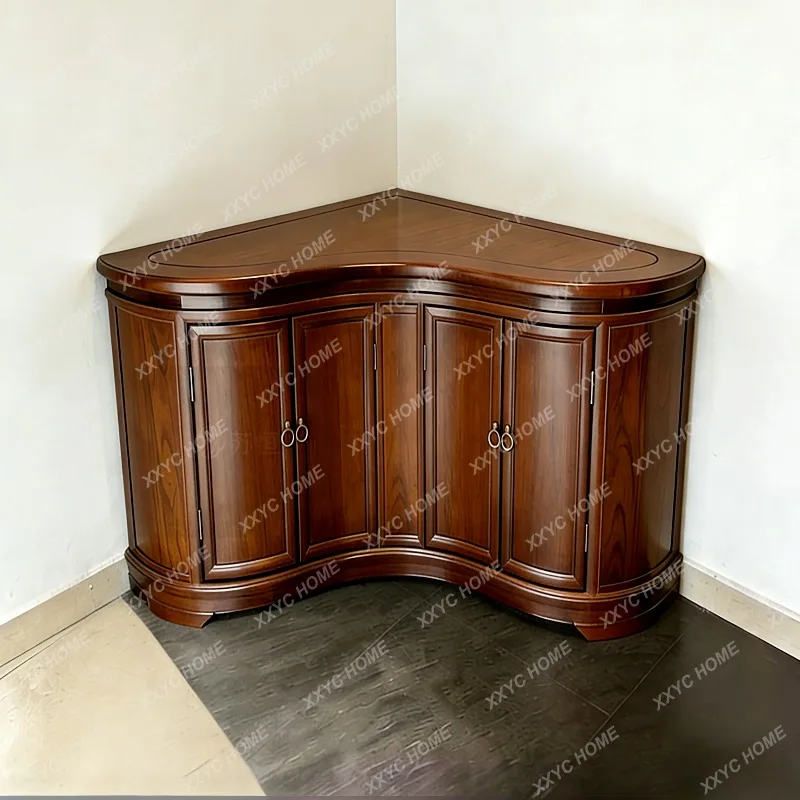 XXCustom New Chinese Solid Wood Corner Shelf Black Walnut Wall Storage Cabinet